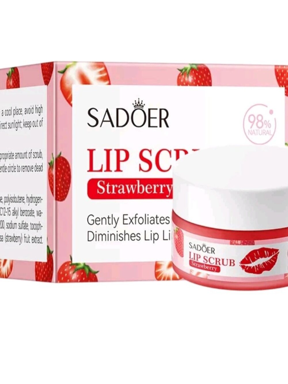 Sadoer Strawberry Lip Scrub - Hydrating Exfoliant (Pink)